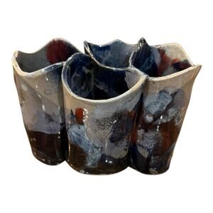 Buie Pottery Gatlinburg TN Vase Utensil Pottery Organic Art Vtg US Blue Red READ